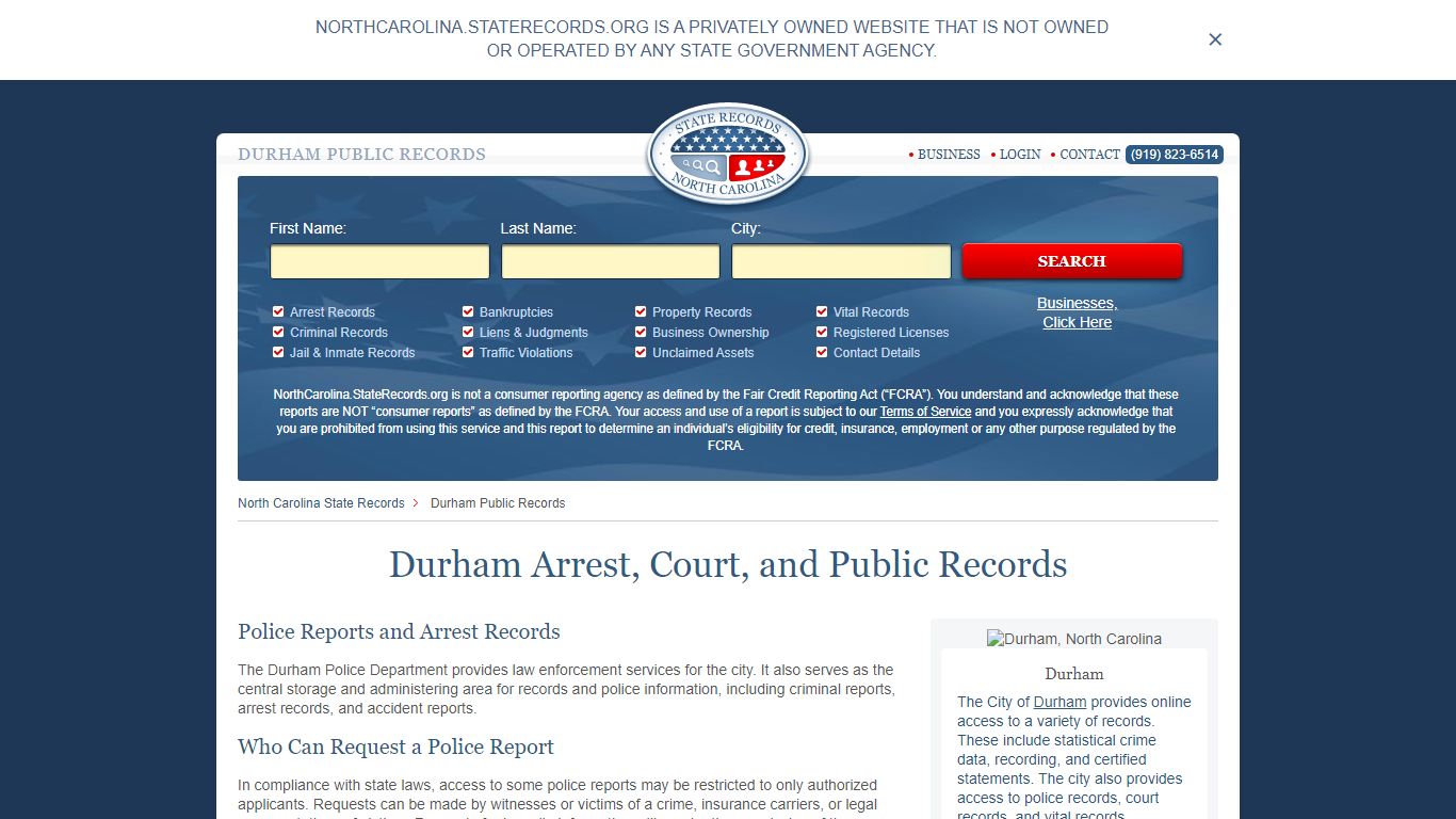 Durham Arrest and Public Records | North Carolina.StateRecords.org